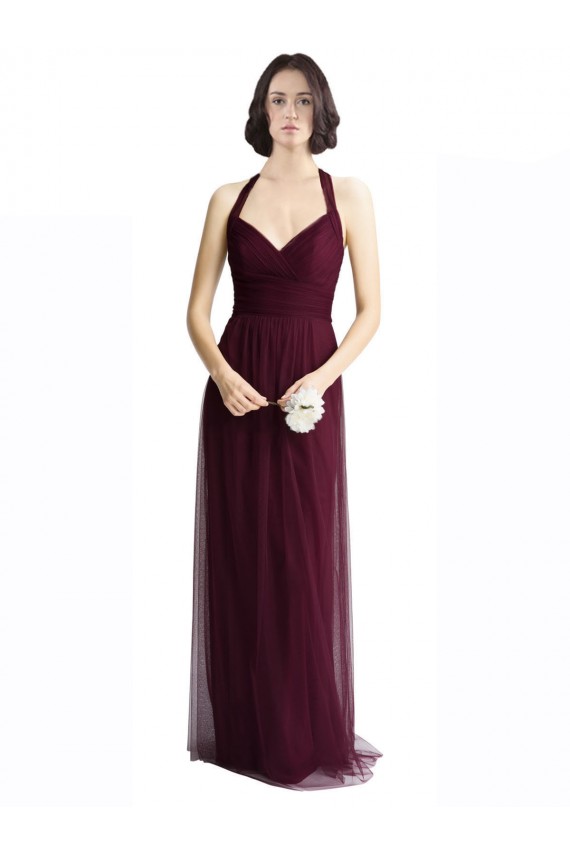 Sleeveless Red Open Back A-Line Halter Neck Bridesmaid Dress / Evening Dress Lincoln