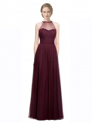 Sleeveless Red A-Line Halter Neck Bridesmaid Dress Lincoln