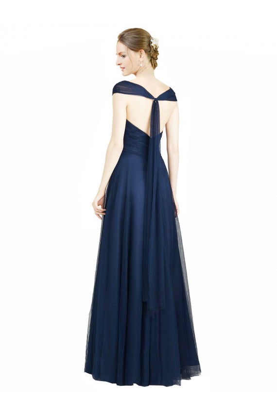 Sleeveless Dark Navy Open Back A-Line V-Neck Bridesmaid Dress Lincoln