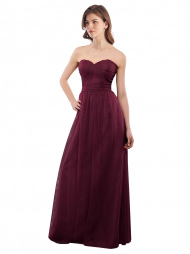 Sleeveless Burgundy Low Back A-Line Sweetheart Bridesmaid Dress Lincoln