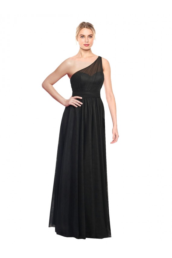 Sleeveless Black A-Line One Shoulder Bridesmaid Dress / Evening Dress Lincoln