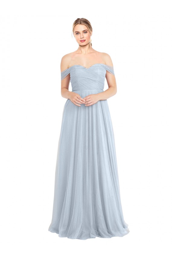 Sleeveless Light Sky Blue A-Line Off the Shoulder Evening Dress / Bridesmaid Dress Lincoln