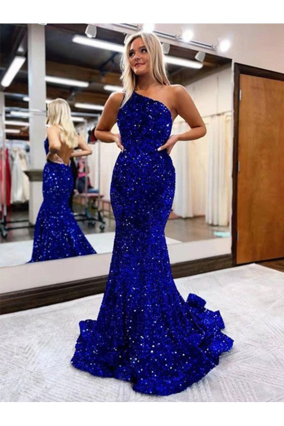 Sleeveless Royal Blue Mermaid One Shoulder Prom Dress Lincoln