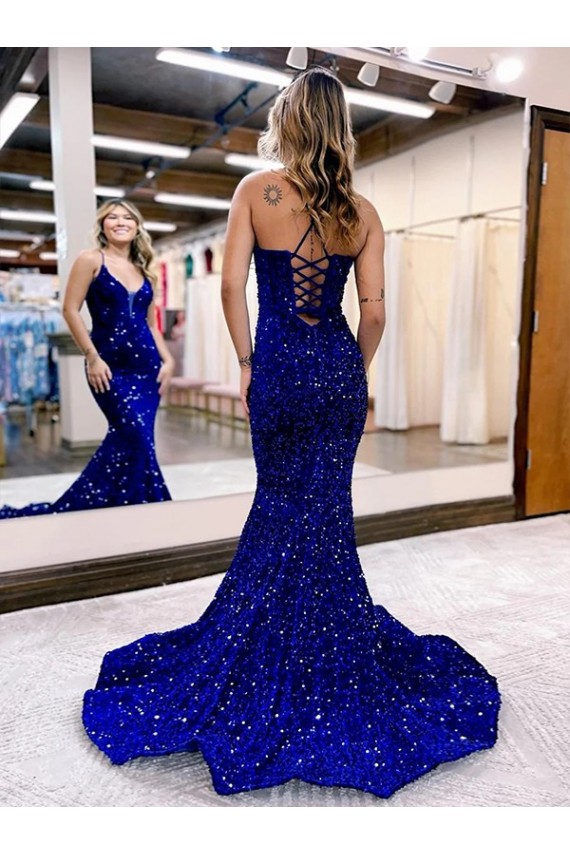 Sleeveless Royal Blue Mermaid V-Neck Prom Dress Lincoln