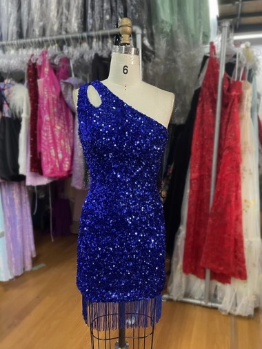 Sleeveless Royal Blue Sheath One Shoulder Homecoming Dress Lincoln