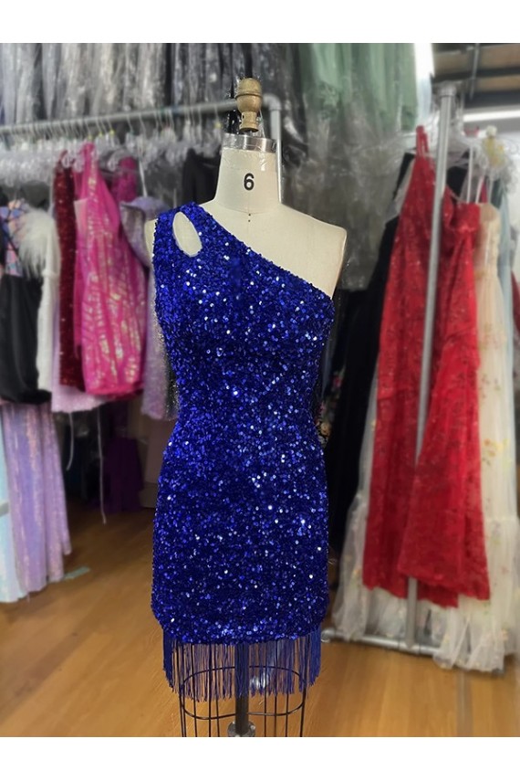 Sleeveless Royal Blue Sheath One Shoulder Homecoming Dress Lincoln