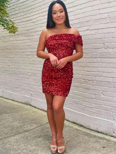 Sleeveless Burgundy Sheath One Shoulder Prom Dress Lincoln