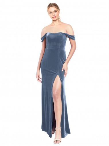 Sleeveless Dusty Blue A-Line Off the Shoulder Prom Dress / Bridesmaid Dress Lincoln