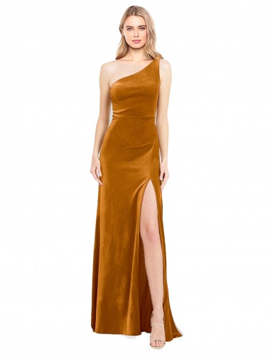 Sleeveless Gold A-Line One Shoulder Formal Evening Gown / Prom Dress / Bridesmaid Dress Lincoln