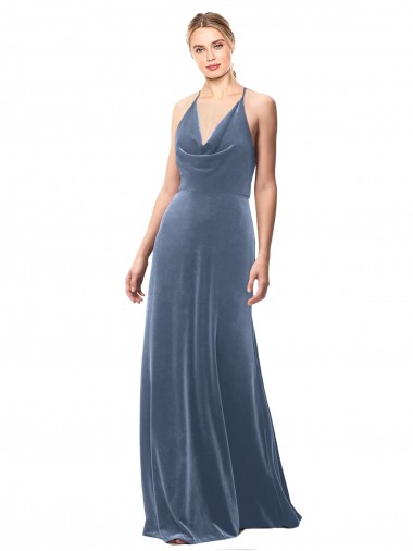 Sleeveless Dusty Blue Keyhole Back A-Line Spaghetti Straps Prom Dress / Bridesmaid Dress Lincoln