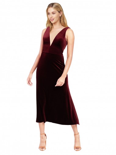 Sleeveless Burgundy V-Back A-Line V-Neck Prom Dress / Bridesmaid Dress Lincoln