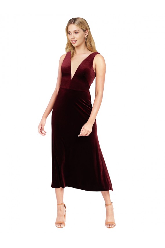 Sleeveless Burgundy V-Back A-Line V-Neck Prom Dress / Bridesmaid Dress Lincoln