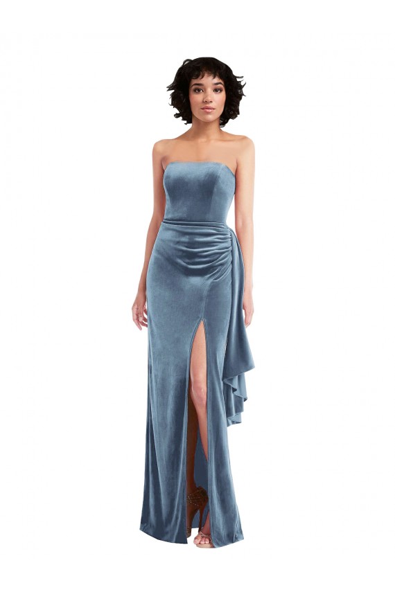 Sleeveless Dusty Blue Low Back Sheath Strapless Formal Evening Gown / Prom Dress / Bridesmaid Dress Lincoln