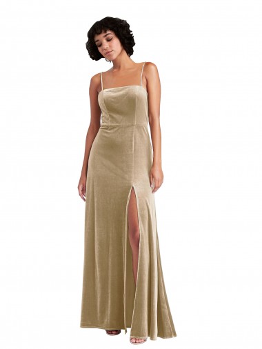 Sleeveless Champagne Low Back A-Line Square Neck Formal Evening Gown / Prom Dress / Bridesmaid Dress Lincoln