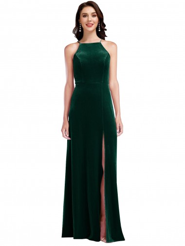 Sleeveless Dark Green A-Line Halter Neck Semi Formal Evening Dress / Prom Dress / Bridesmaid Dress Lincoln