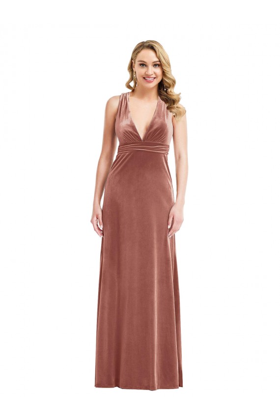 Sleeveless Cinnamon Rose Criss Cross Open Back A-Line V-Neck Bridesmaid Dress / Evening Dress Lincoln