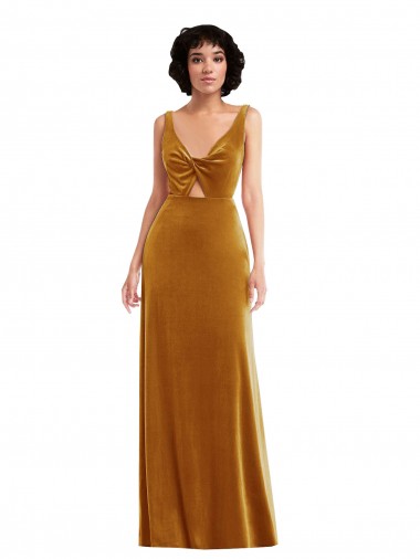 Sleeveless Gold V-Back Trumpet V-Neck Semi Formal Evening Dress / Prom Dress / Bridesmaid Dress Lincoln