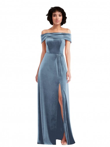 Sleeveless Dusty Blue A-Line Off the Shoulder Semi Formal Evening Dress / Prom Dress / Bridesmaid Dress Lincoln