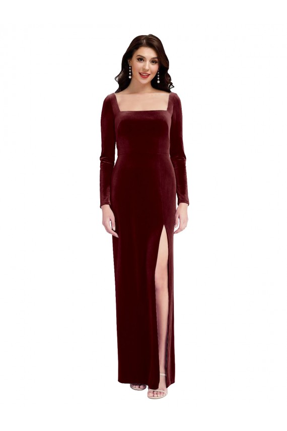 Long Sleeves Burgundy Low Back A-Line Spaghetti Straps Prom Dress / Bridesmaid Dress Lincoln