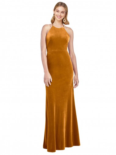 Sleeveless Gold Criss Cross Open Back A-Line Halter Neck Formal Evening Gown / Prom Dress / Bridesmaid Dress Lincoln