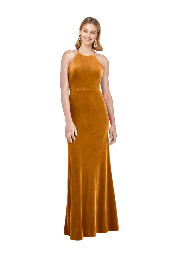 Sleeveless Gold Criss Cross Open Back A-Line Halter Neck Formal Evening Gown / Prom Dress / Bridesmaid Dress Lincoln