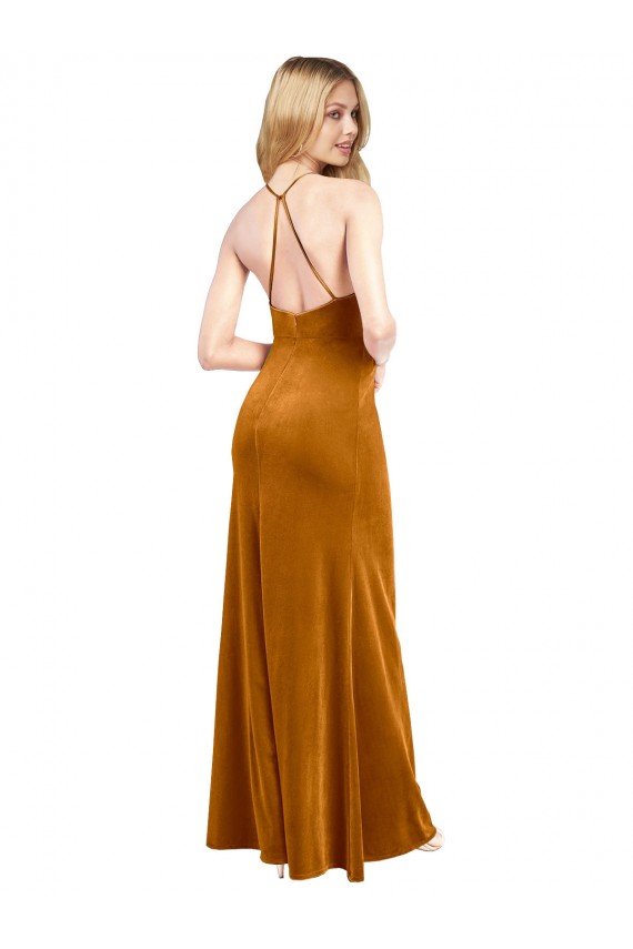 Sleeveless Gold Criss Cross Open Back A-Line Halter Neck Formal Evening Gown / Prom Dress / Bridesmaid Dress Lincoln