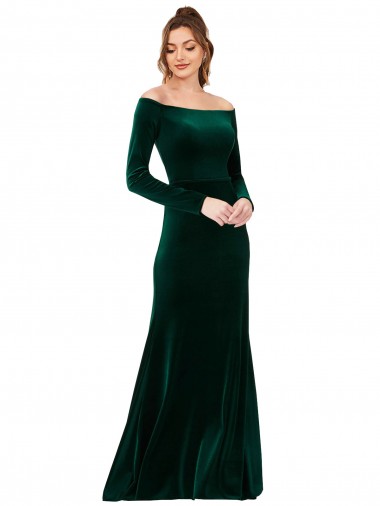 Long Sleeves Dark Green Sheath Off the Shoulder Formal Evening Gown / Prom Dress / Bridesmaid Dress Lincoln