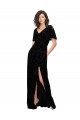 Short Split Sleeves Black V-Back A-Line V-Neck Bridesmaid Dress Lincoln