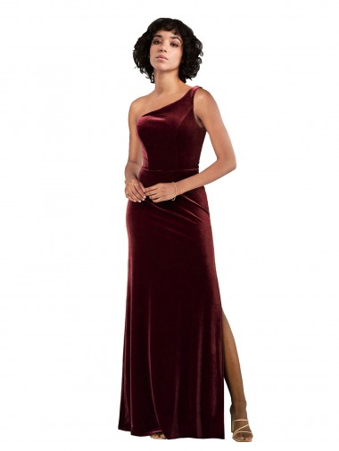 Sleeveless Burgundy Column One Shoulder Formal Evening Gown / Prom Dress / Bridesmaid Dress Lincoln