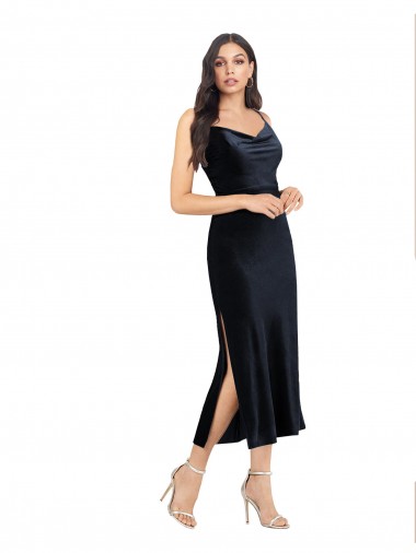 Sleeveless Dark Navy Low Back Column Cowl Neck Formal Evening Gown / Prom Dress / Bridesmaid Dress Lincoln