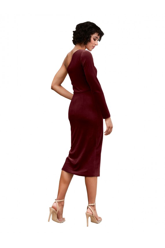 Long Sleeves Burgundy A-Line One Shoulder Black Tie Prom Dress / Bridesmaid Dress Lincoln