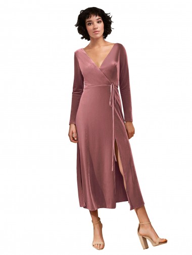 Long Sleeves Cinnamon Rose A-Line V-Neck Black Tie Prom Dress / Bridesmaid Dress Lincoln