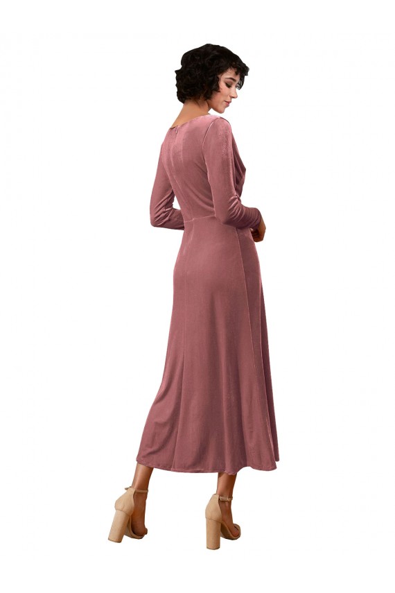 Long Sleeves Cinnamon Rose A-Line V-Neck Black Tie Prom Dress / Bridesmaid Dress Lincoln