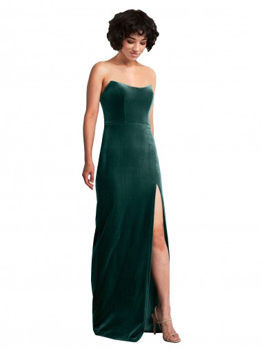 Sleeveless Dark Green Low Back Sheath Strapless Black Tie Evening Gown / Prom Dress / Bridesmaid Dress Lincoln